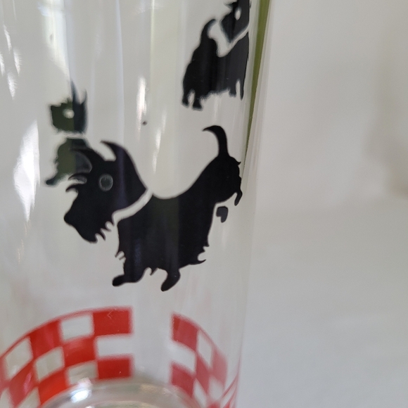 Hazel Atlas Vintage Scottie Terrier Dog and Red Check Juice Glass Approx 5x2.5" - Picture 4 of 7